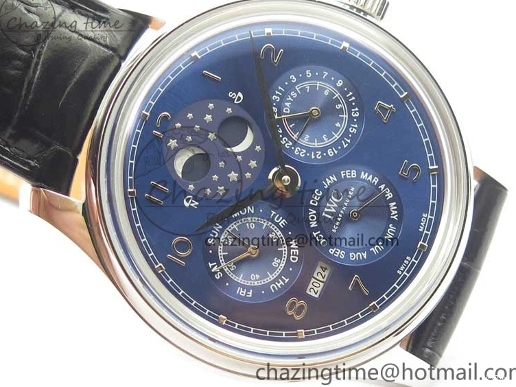 MIROTIME 0228 Portugieser Perpetual Calendar IW503401 V9F 1:1 Best Edition Blue Dial on Black Leather Strap A Contemporary 7114